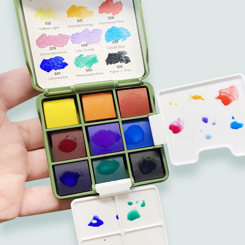 

Portable Travel Water Color Paint Set With Palette, 9 Colors Watercolor Sketching Painting for Artists Students Art Supplies