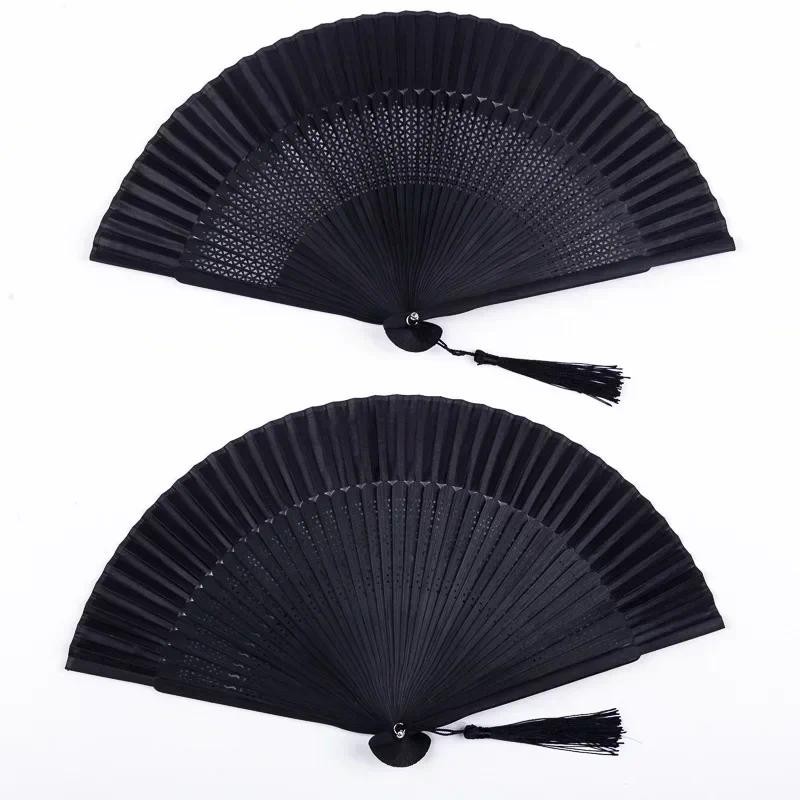 

Baking Paint All Black Fan Folding Fan Chinese Style Womens Ancient Style Classical Dance Fan Craft Fan Popular FanDance Fan New