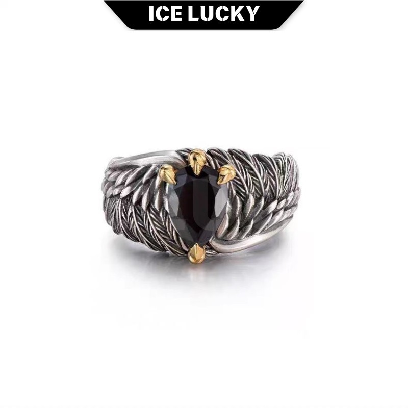 1324 Cincin Pria Perak Thai Desain Elang Asli Dengan Batu Alam, Anti Karat & Tidak Pudar Cincin Pria