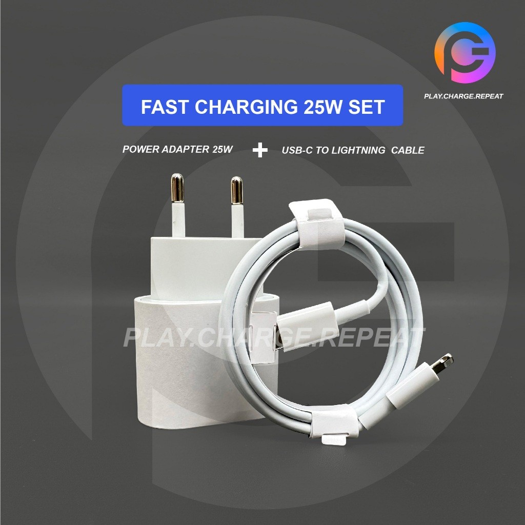 

FAST CHARGING 25W - USB C TO LIGHT CABLE + USB C POWER ADAPTER 25W - KABEL DATA CHARGER ADAPTOR 25W Terlaris