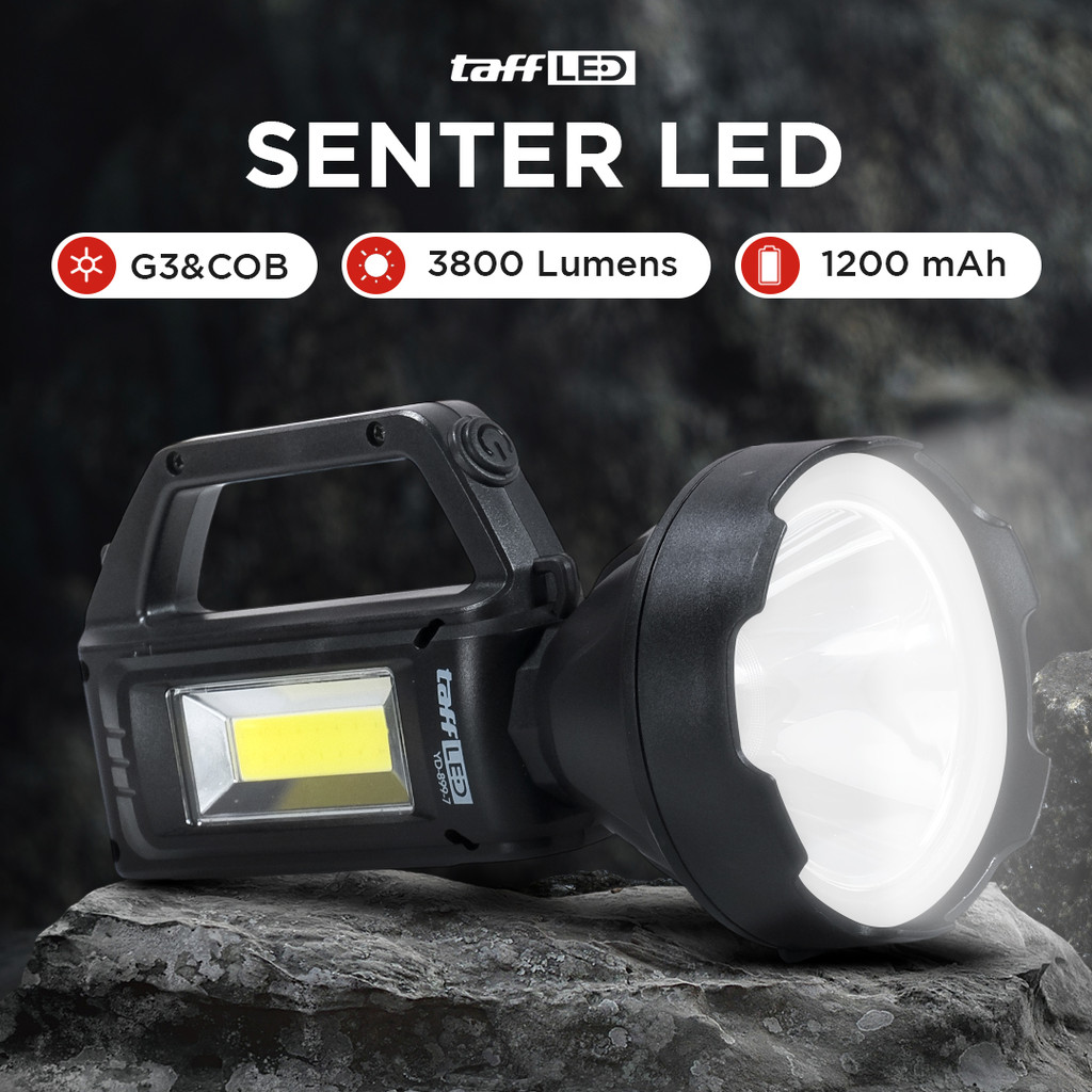 TaffLED Senter LED Portable Cas Ulang Dengan Lampu Samping Terang dan Baterai Tahan Lama