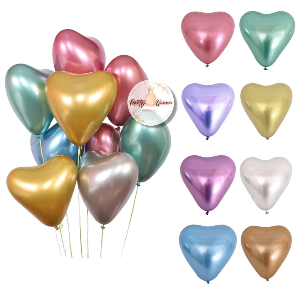 Balon Latex Metalik Chrome Love / Latex Chrome Bentuk Love 12 inch