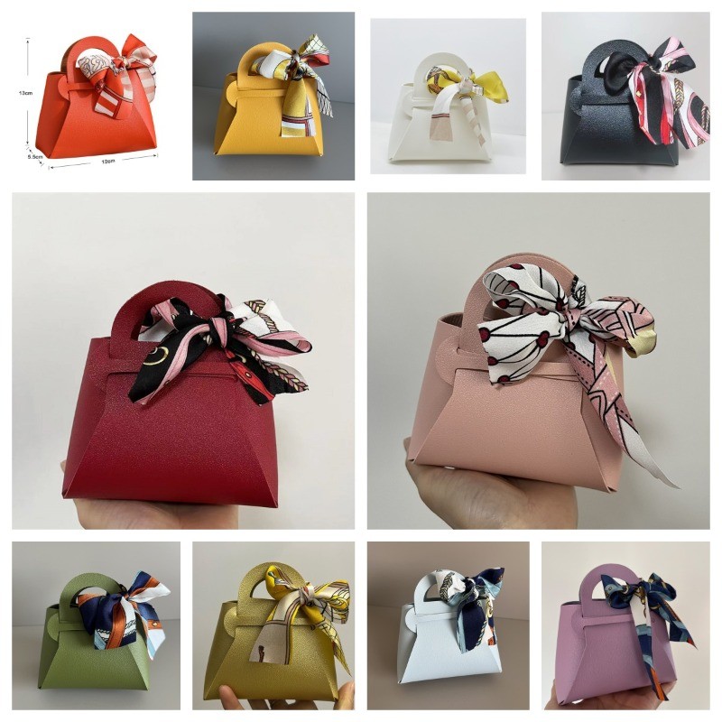 

50PCS Distribute Leather Pink Gift Bags Wedding Favour Bag for Guest Mini Handbag with Ribbon Candy Packaging Box Party Decor