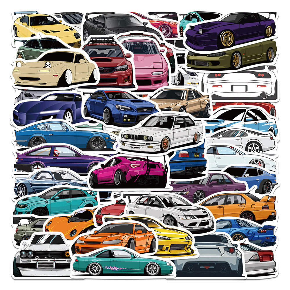 

50Pcs Cartoon Classic Car Series Stickers Laptop Computer Hand Book Racing Cup Decoration Waterproof DIY Stickers