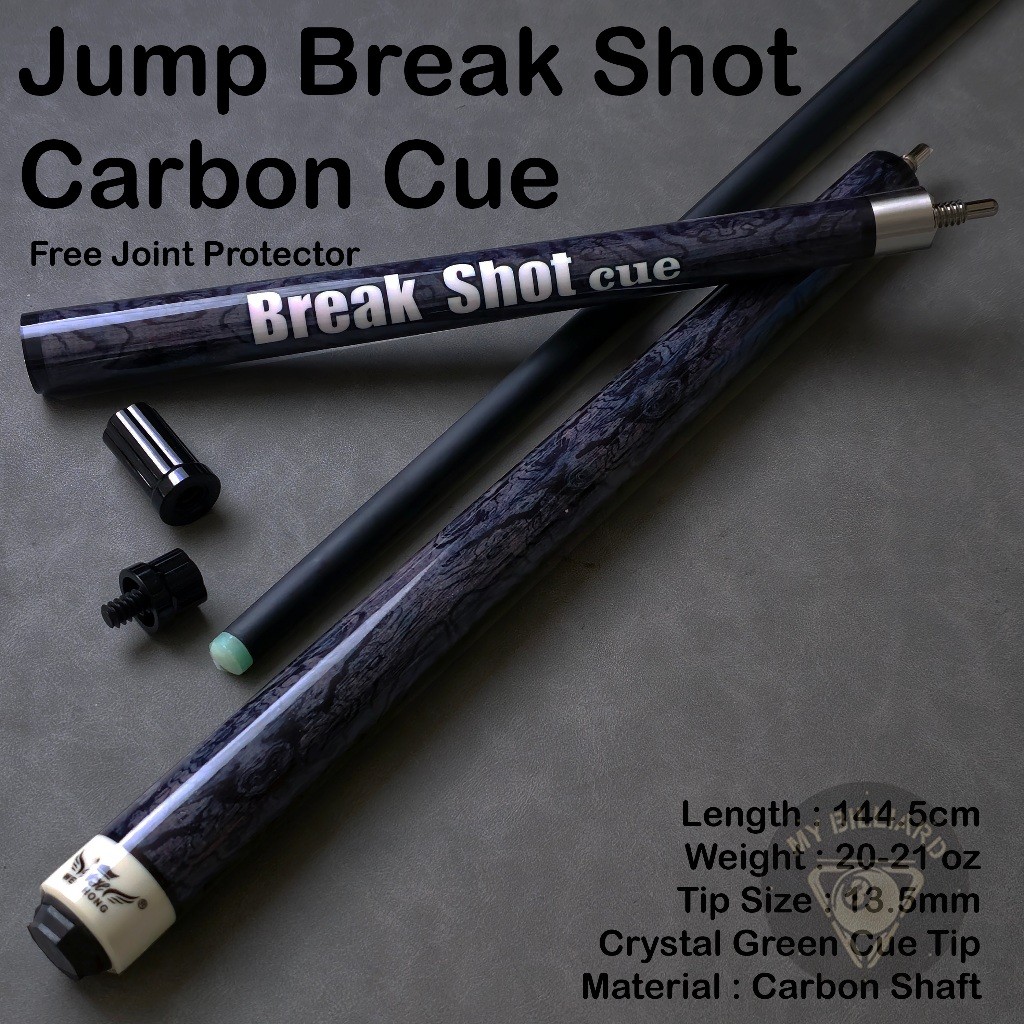 Stick Billiard Jump Break Shot Carbon Cue Black Stick Billiard 13.5mm - Stik Loncat Kibau Billiar Ka