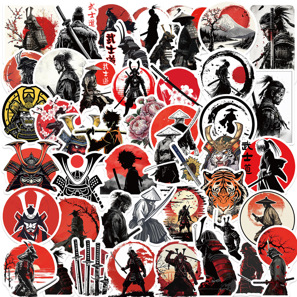 

50Pcs Japanese Samurai Bushido Stickers Waterproof DIY Cool Gift DIY Stickers for Guitar Helmet Phone Laptop Stickers