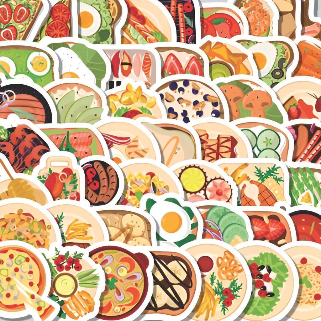 

Stiker Cutting Pack Stiker Delicious Breakfast Gourmet [Sarapan Lezat Gourmet] Isi 100Pcs Series Aesthetic Lucu Keren Untuk Koper Bahan Vynil