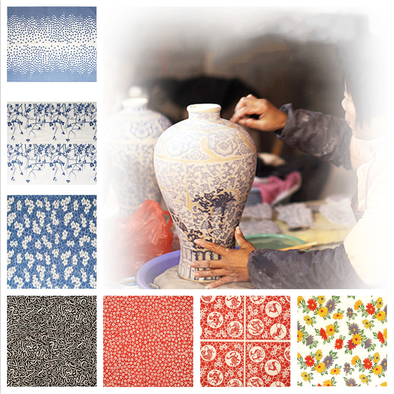 

5PCS/set transfer paper Ceramic underglaze Colorful flower paper Blue and White Sticker 54x37cm High Temperature Ceramic decals