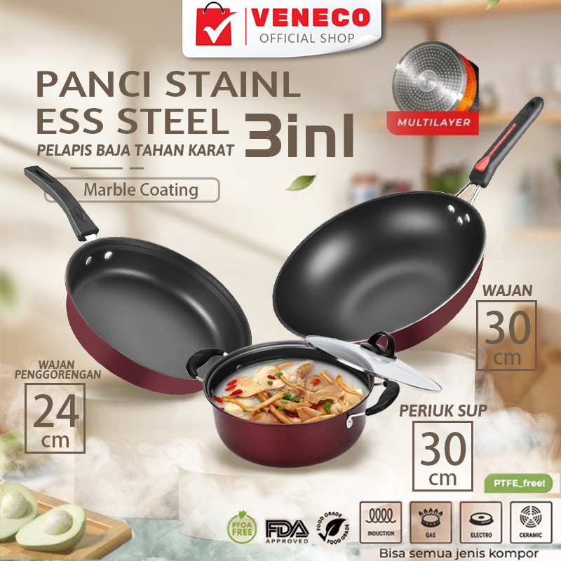 Panci Panci Wajan Set isi 3pcs Wajan Teflon Set Panci Teflon Penggorengan Set 3 Pcs Pans Pots