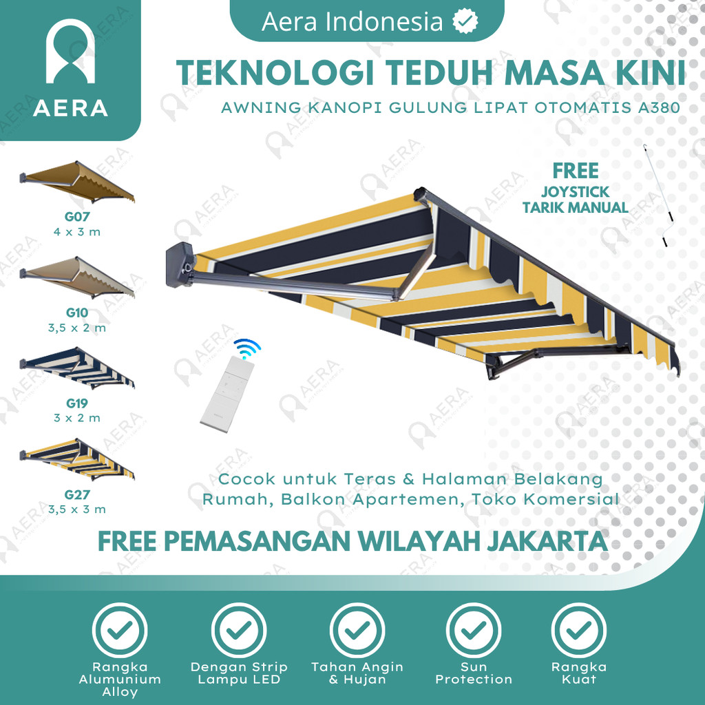 Awning Gulung Kanopi Lipat Automatic  2 / 3 / 4 Meter Dengan Lampu LED | Kanopi Buka Tutup Automatic