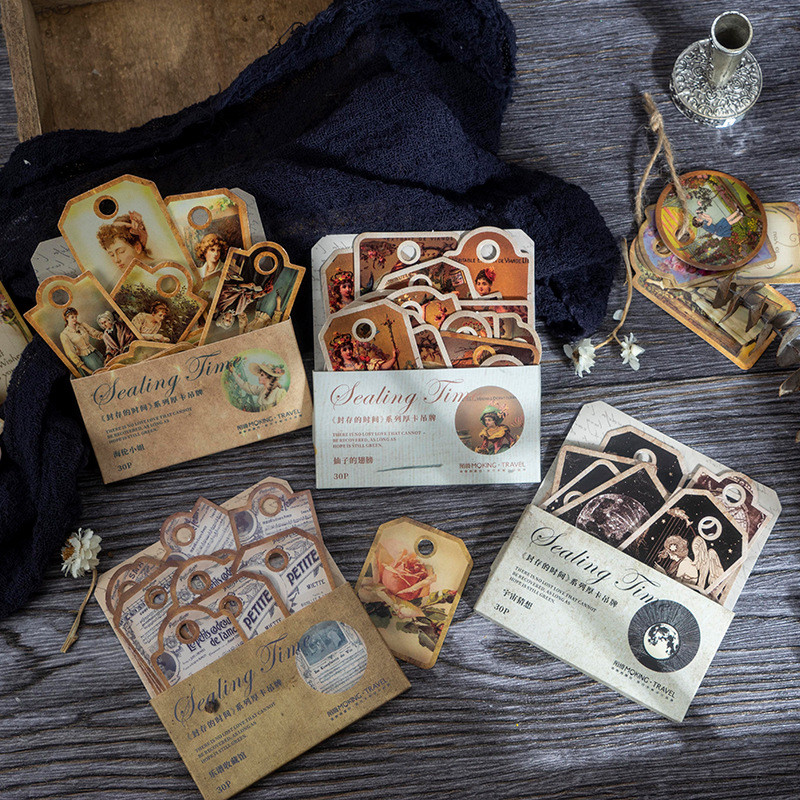 

30pcs/lot Memo Pads Material Paper Time Tag diary Planner Junk Journal Scrapbooking Cards Retro Background Decoration Paper