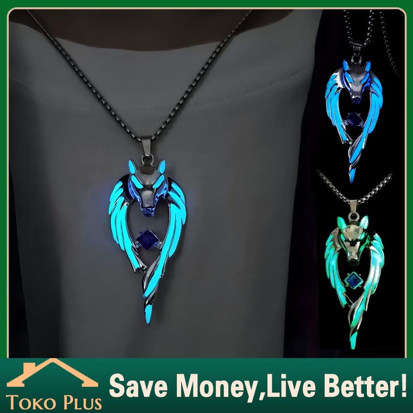 Kalung Serigala Liontin Glow In The Dark Kalung Pria Wanita Anti Karat / Kalung Titanium Pria wanita