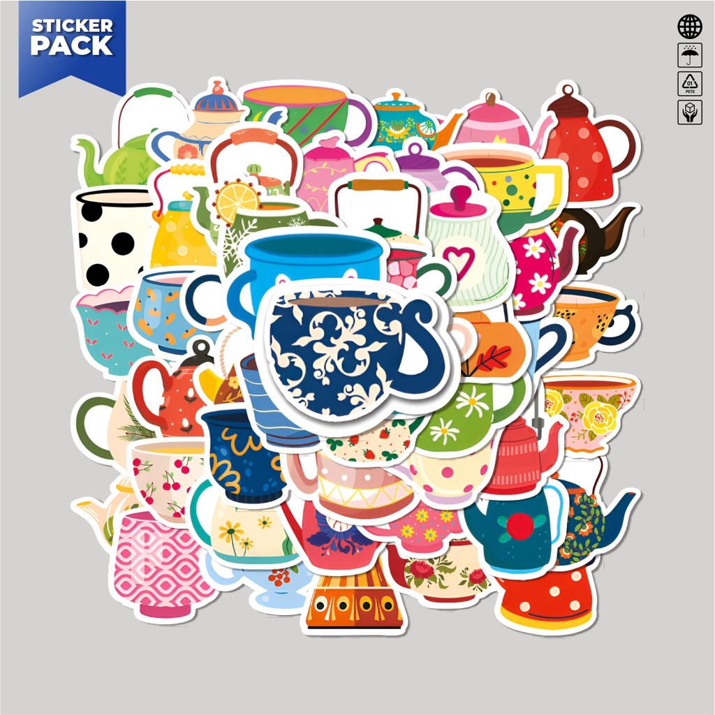 

[100PCS]Stiker Pack Stiker Teapot [Teko] Aesthetic Vinyl Anti Air Dekorasi Sticker Laptop Buku Journal Koper Helm Casing HP Gitar Helm Skateboard