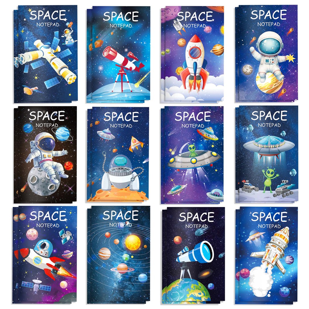 

12/24pcs Space Theme Notebook Astronaut Rocket Pattern Memo Pad Notepads Students Journal Pocket Notebook Kids Gifts Supplies