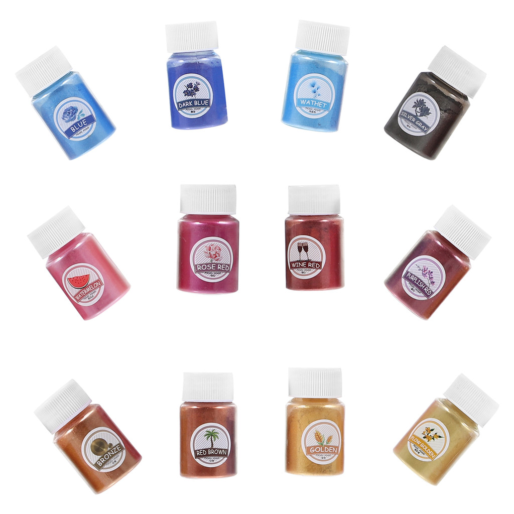 

12 Bottles Colored Mica Powder Glitter Drawing Pigment Crystal Mud Palette Plastic Art Craft Resin Coloring Material