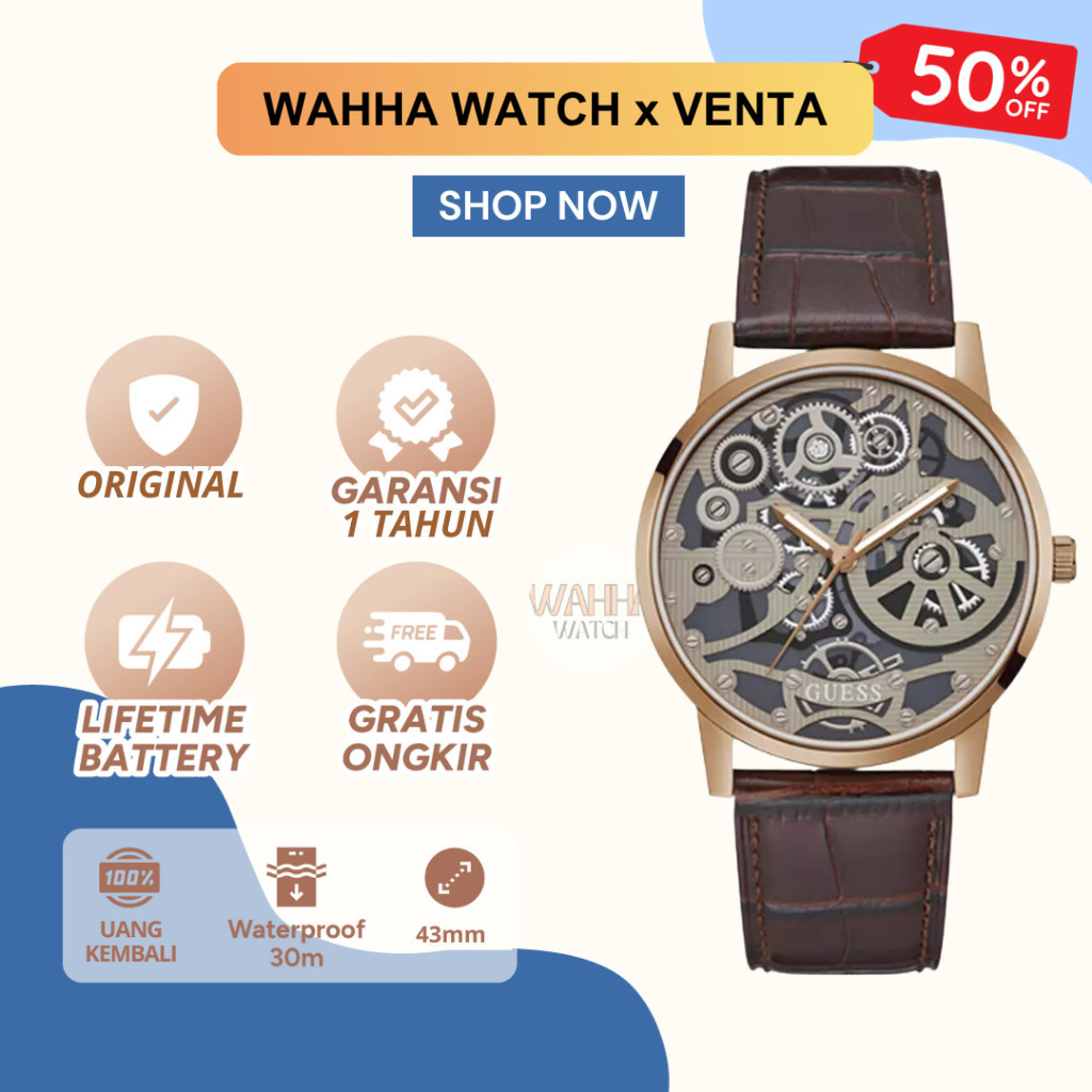 Jam Tangan Analog Guess Pria Guess GW0570G2 - COFFEE CASE BROWN LEATHER [BERGARANSI]