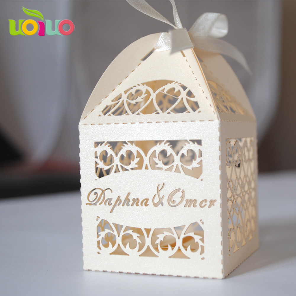 

50pcs Customized Name Logo Laser Cut Wedding Souvenirs Romantic Candy Box