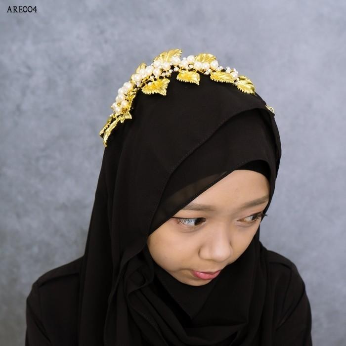 Aksesoris Wedding Pengantin Hijab Pesta Wanita Tiara Gold Modern ARE004