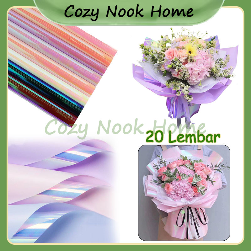 

20Lembar Flower Wrapping Symphony Film / Holographic Rainbow Transparent Pelangi Kertas Bunga Wrapping Paper / Kertas Buket Bunga Plastic Bening Transparan Gradient