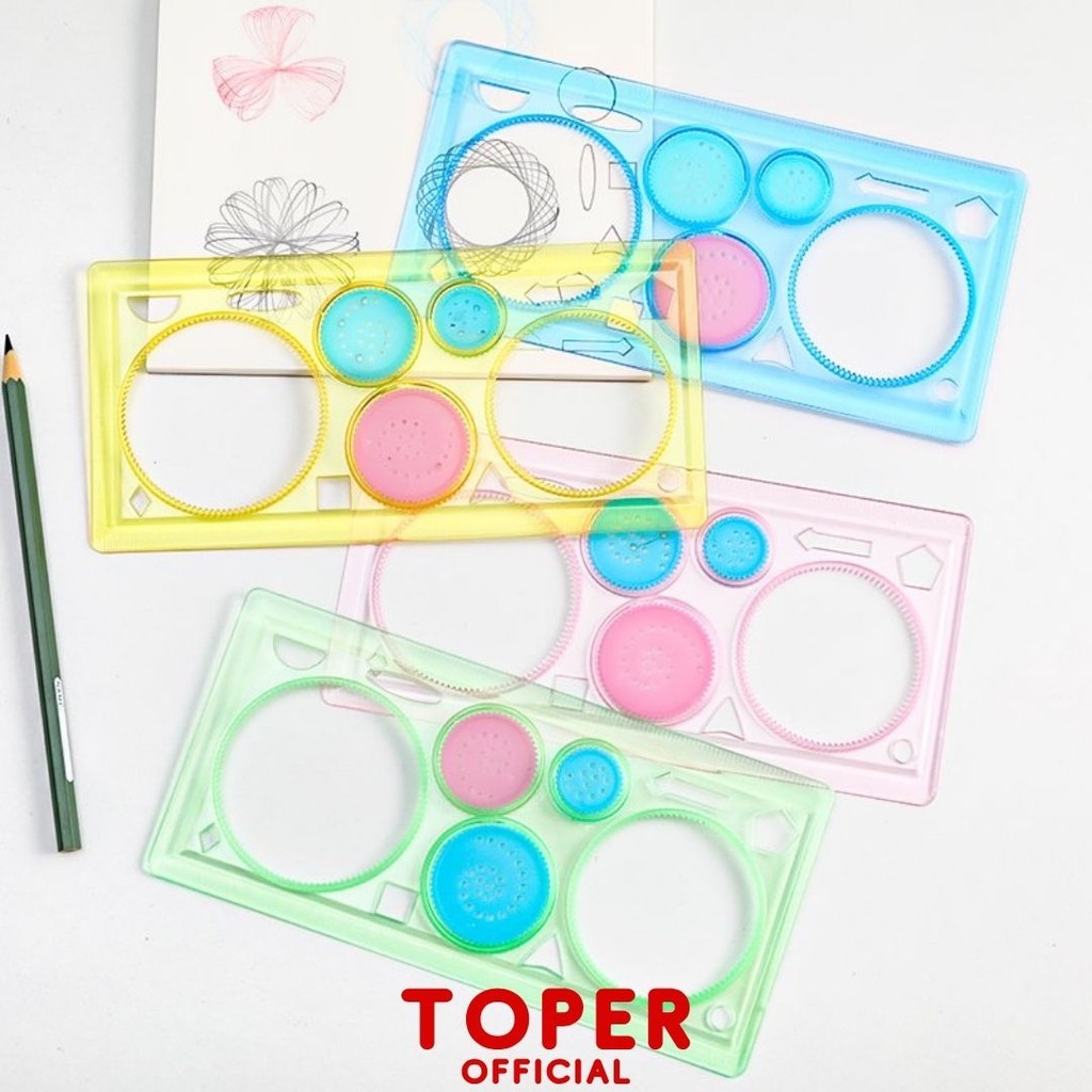 

TOPER Penggaris Spirograph Warna Warni Rotary Ruler Pola Spiral Plastik Desain Geometri