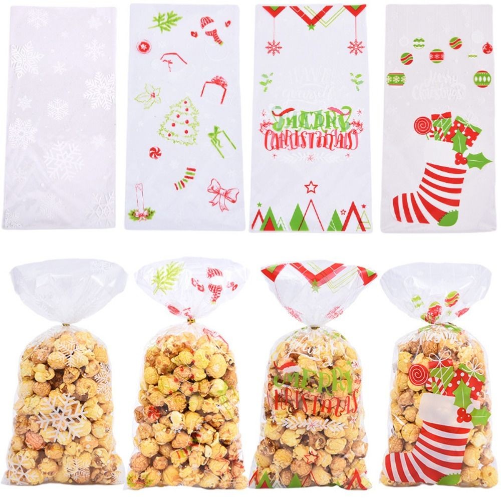 

50PCS Creative Cartoon Christmas Candy Bag Transparent OPP Gift Packaging Bags 12.5*27.5cm Xmas Xmas Cookie Bags Party Supplies