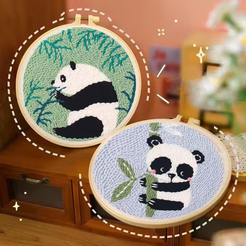 

CHENISTORY Cute Panda Bamboo Punch Needle Rug Punch Kit with Pattern Clothes, Needle,Threader for Crafter DIY Kit Room Decor