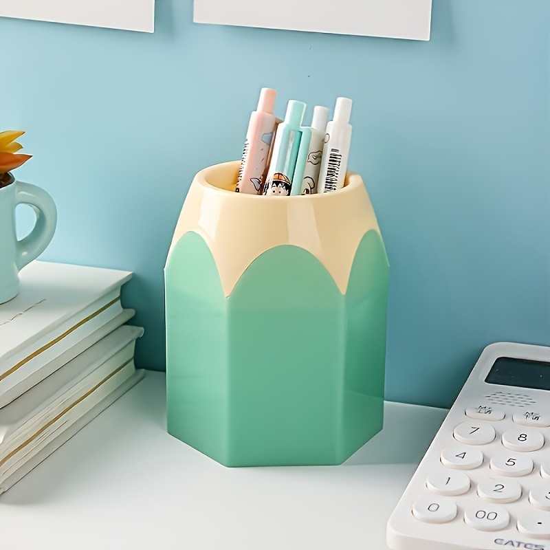 

Colored Pencil Cup, Large Capacity Desktop Storage Box, Spring Bracket Design, Sprayed PP Material Pen Holder Kawaii Desk