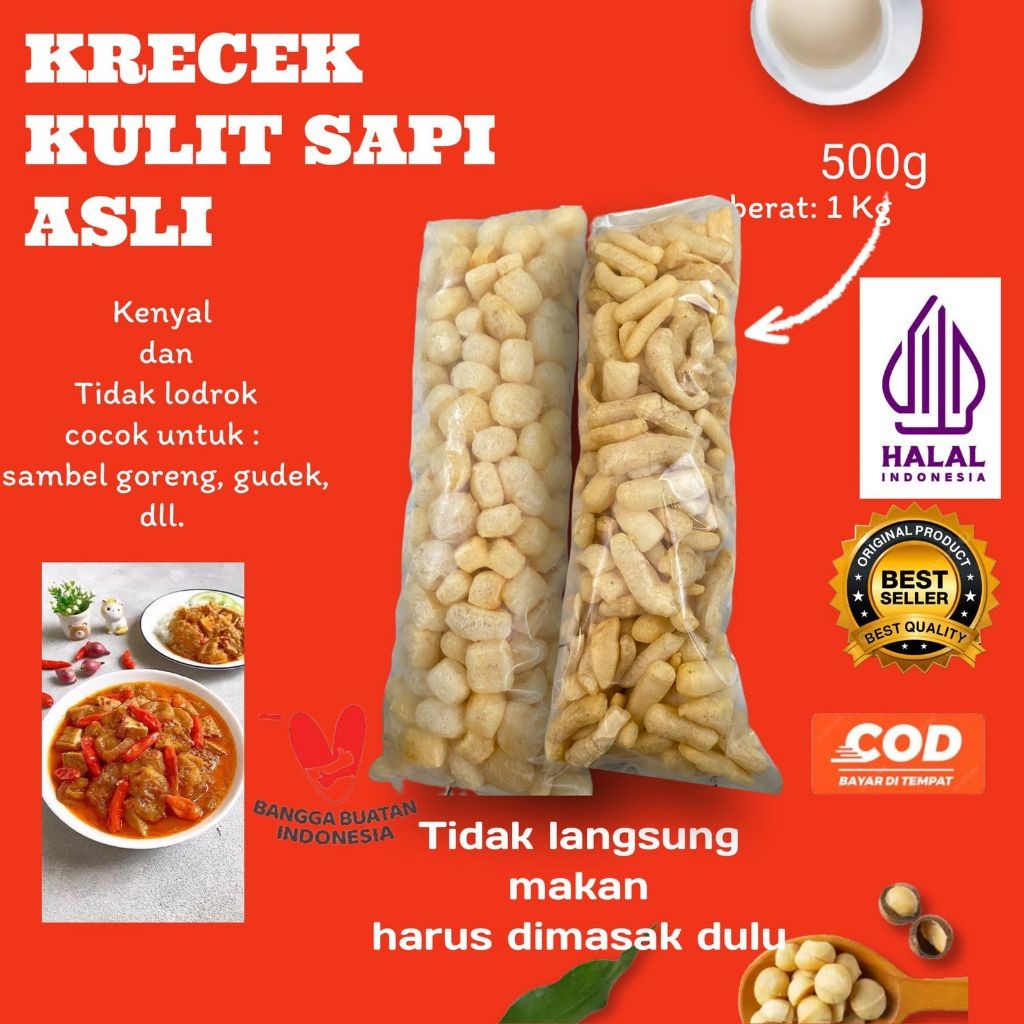 

Krecek Kulit Sapi Asli 500 g, 1 bal rambak sayur Super Kenyal, Kerupuk sayur
