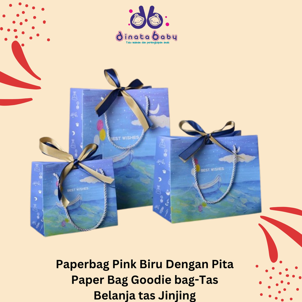

[ DINATA Baby ] Paperbag Pink Biru Dengan Pita / Paper Bag Goodie bag-Tas Belanja tas Jinjing