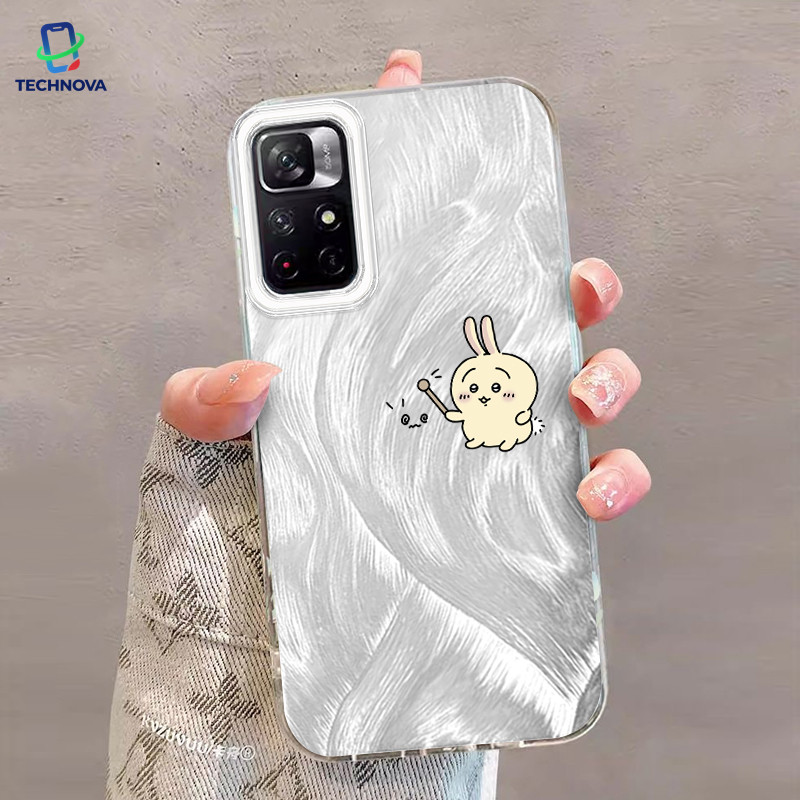 Casing Redmi Ikan kayu yang mengetuk kartun IMD Hologram Feather Case Fashion Cocok untuk Redmi Note