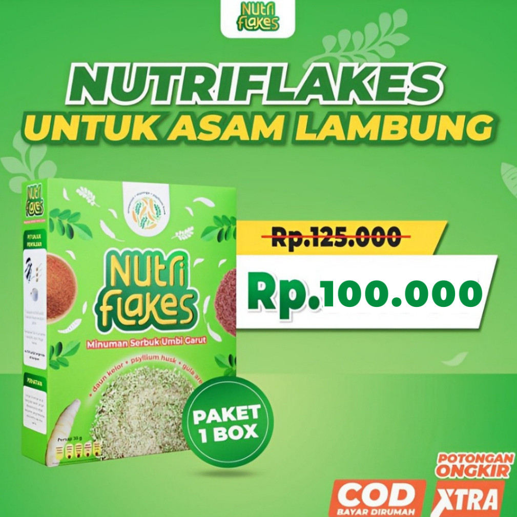 

Nutriflakes - Minuman Serbuk Umbi Garut Ampuh Mengatasi Maag Asam Lambung 1 Box
