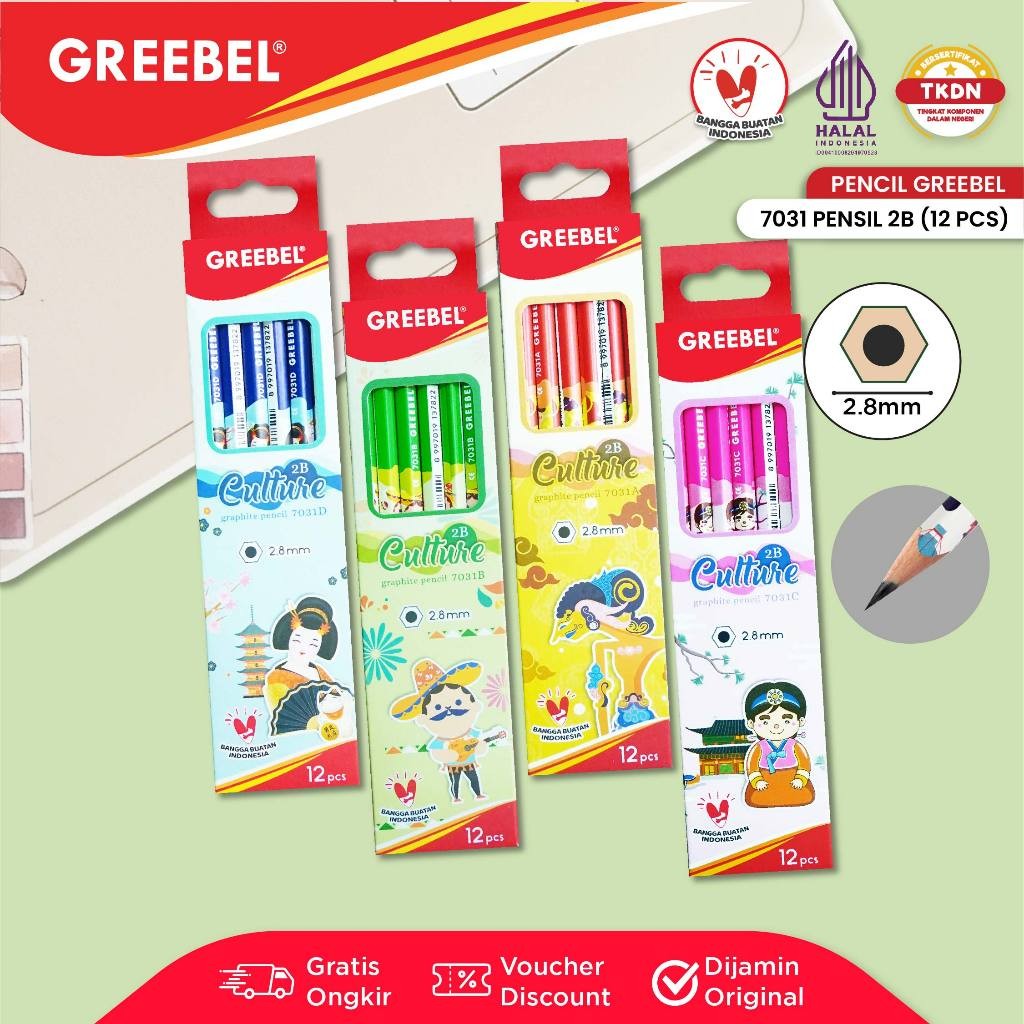 

GREEBEL Pensil Kayu 2B 7031 Culture (12PCS/SET) / Pensil Tulis / Grafit / Graphite / Pensil Ujian Sekolah / Pensil Gambar