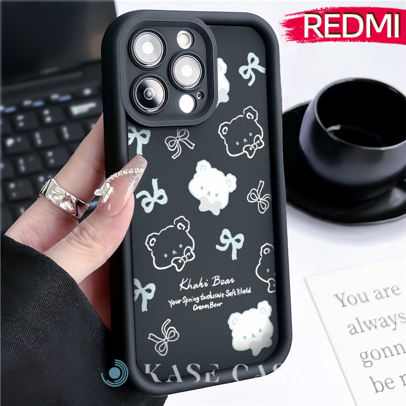 Lucu Bear Silicone SoftCase Redmi NOTE 13 Pro Redmi 12 13C Xiaomi-POCO-M4 Pro Soft Polos Hitam TPU T