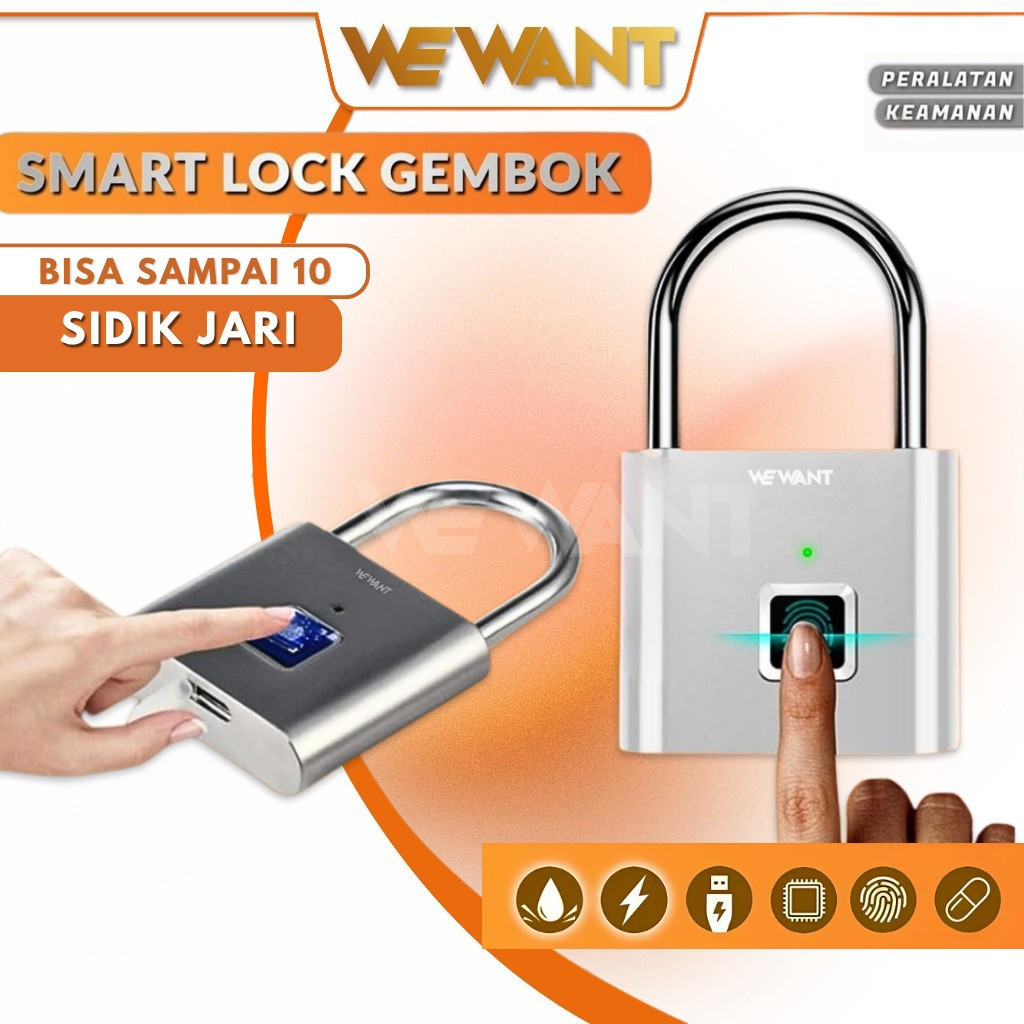 WEWANT Gembok Fingerprint Kunci Koper Pagar Pintu Anti Maling