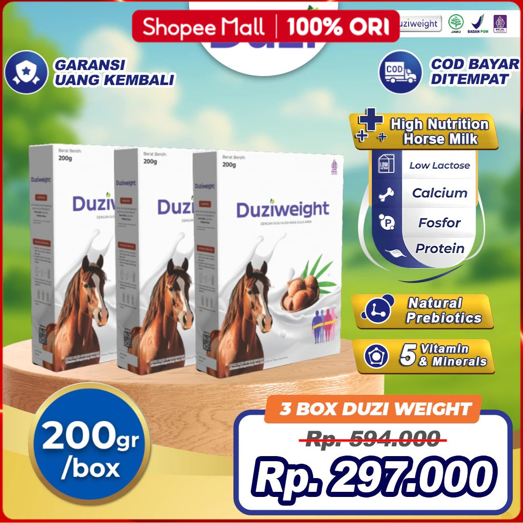 

Duzi Weight 3 Box Susu Kuda Penggemuk Badan Penambah Nafsu Makan Penambah Berat Badan 200gr Nutrisi Tubuh Alami