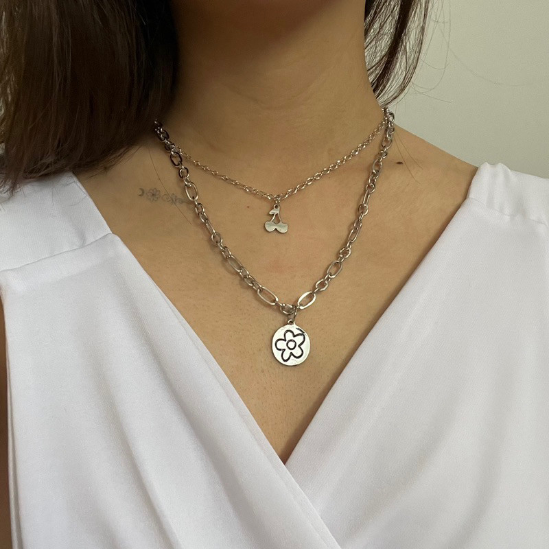 Silver Necklace / Kalung Silver / Aesthetic Necklace / Kalung Pria / Kalung Bohemian / Kalung Retro