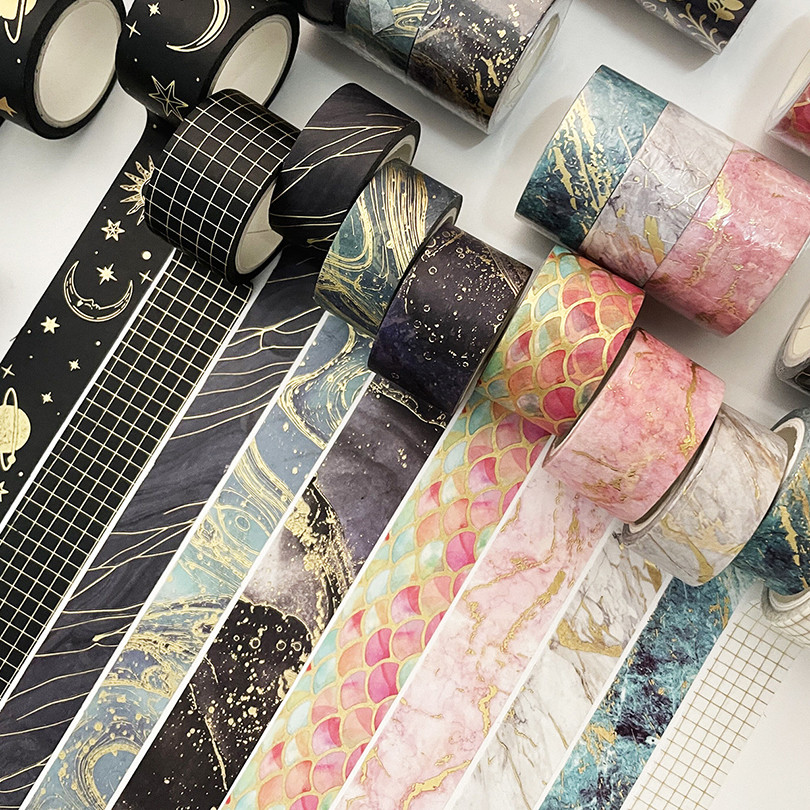 

3Rolls Gold Foil Washi Tape Set Decorative Adhesive Tape Scrapbooking 5m Washitape Sticker Kawaii Diary Stationery Masking Tape