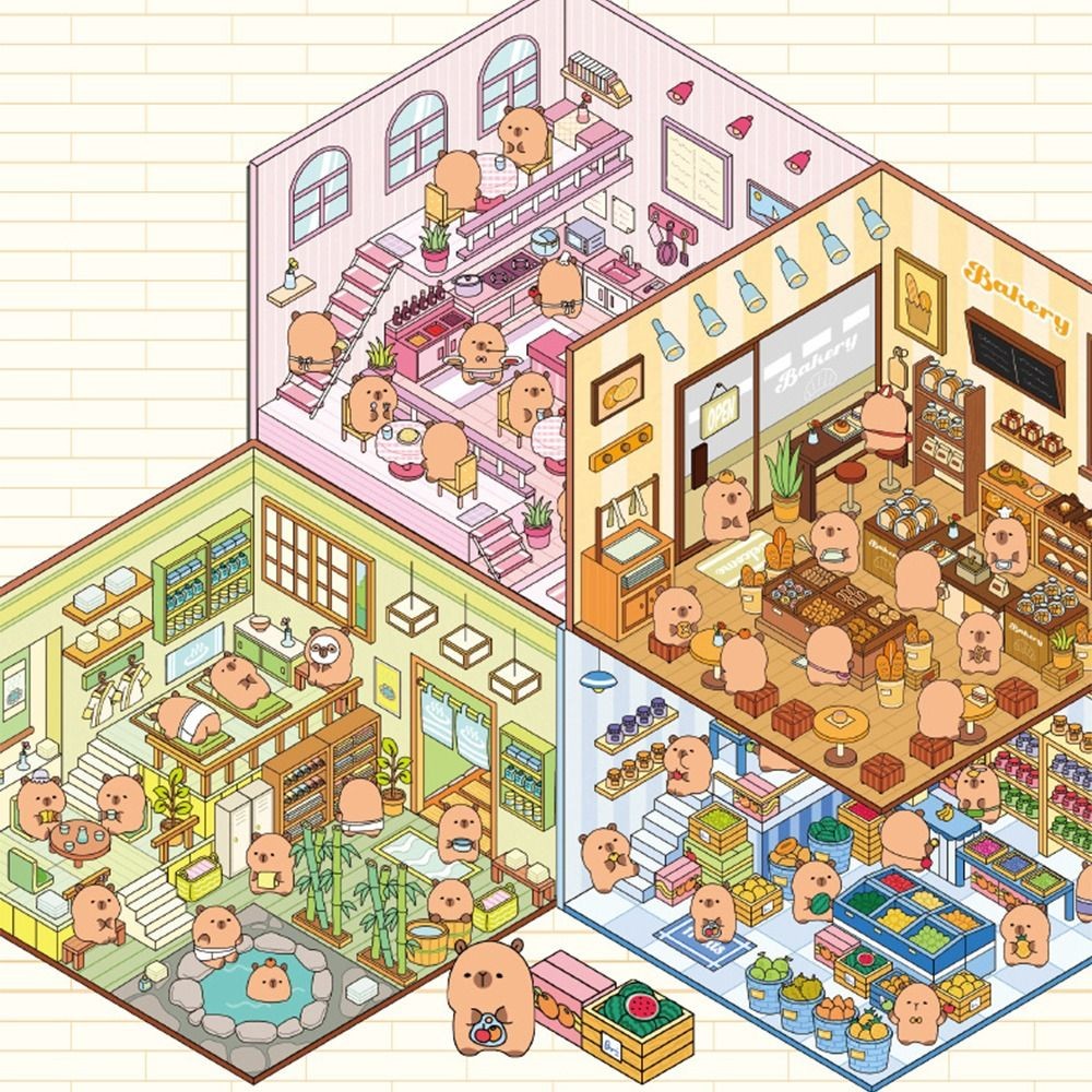 

New Capybara Miniature Scene 3D Stickers Visual Stacking Three-dimensional Stickers Landscape DIY Notebook Stickers