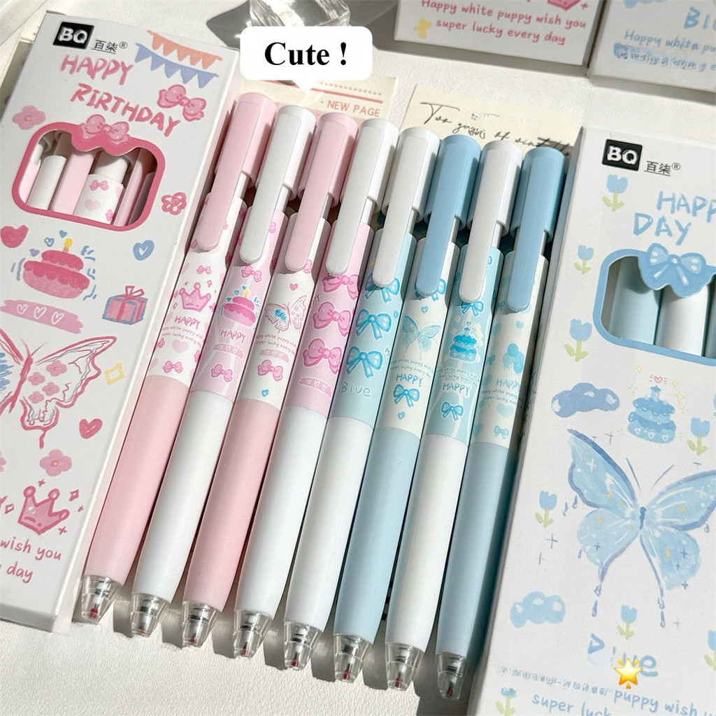 

4pcs Pulpen Gel Lucu Dan Unik Pena Pen 0.5mm Pulpen Aesthetic Retractable Gel Pens Mekanik Tinta Hitam Pink School Stuff