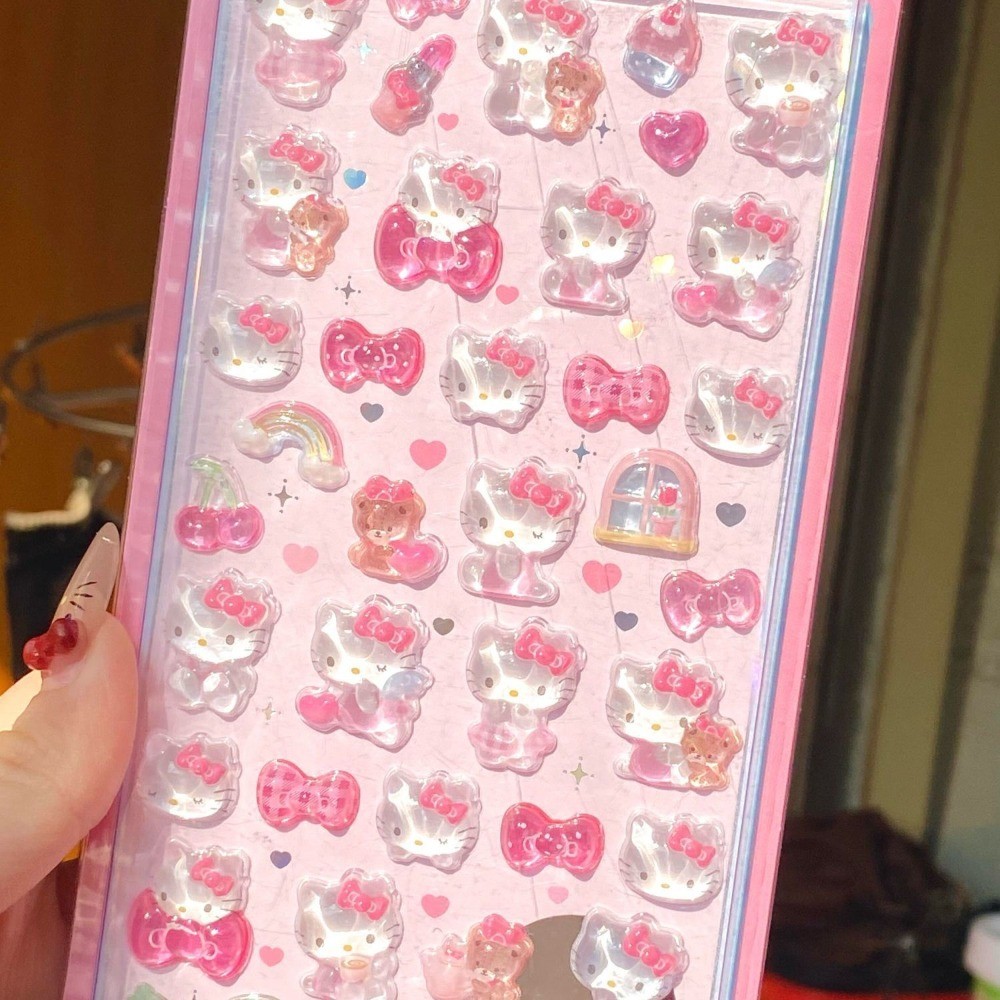 

Hello Kitty Relief Sticker Cute Cartoon 3D Stereoscopic Mobile Phone Shell Crystal Decoration New Fashion Delicate Nail Stickers