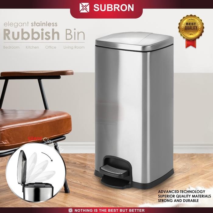 SUBRON Tempat Tong Sampah 30L Hidrolik Kotak Stainless Injak Stylish Tong Sampah