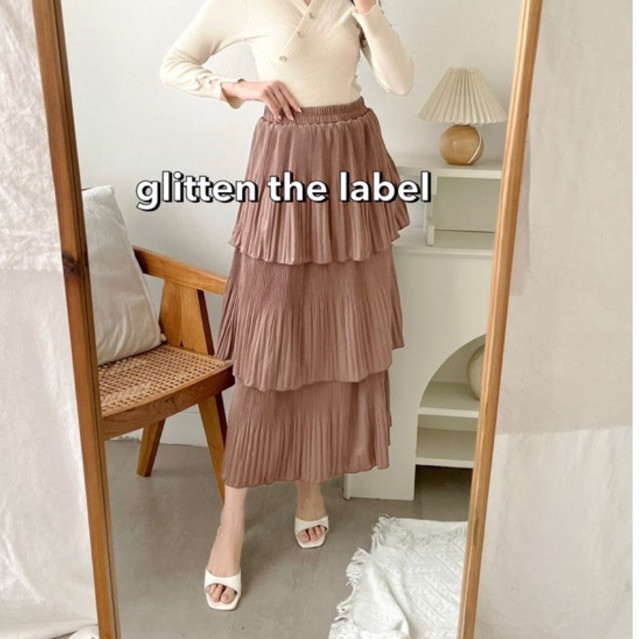 Rok Ruffle Plisket Panjang / rok plisket susun / rok plisket tingkat / layer pleats skirt (028)