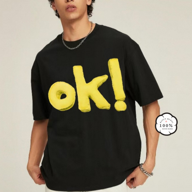 Kaos "3D OK" - Katun 320g Premium, Desain Bold, Oversize Unisex