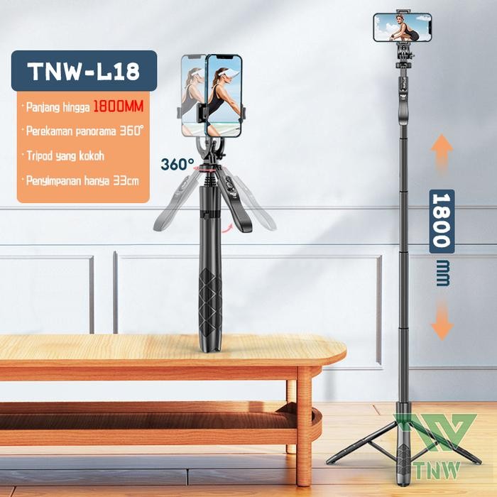 TNW Tongsis Tripod Bluetooth Selfie Stick Tripod HP Kamera 1/4 Adaptor - TNW L18
