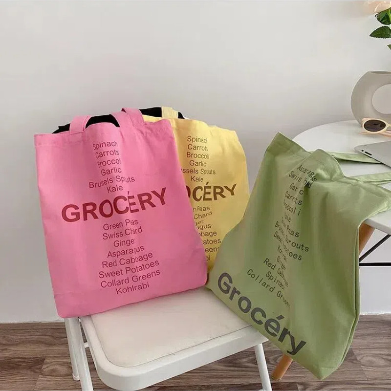 

100pcs/Lot Wholesale Fashion Ins Custom Logo Cotton Canvas Bag Reusable Shoulder Shopping Tote Packageing