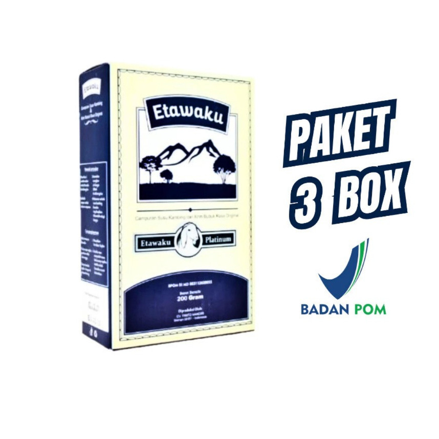 

PAKET 3 BOX ETAWAKU Platinum Susu Kambing Etawa Bubuk Isi 200 Gram Original Bpom