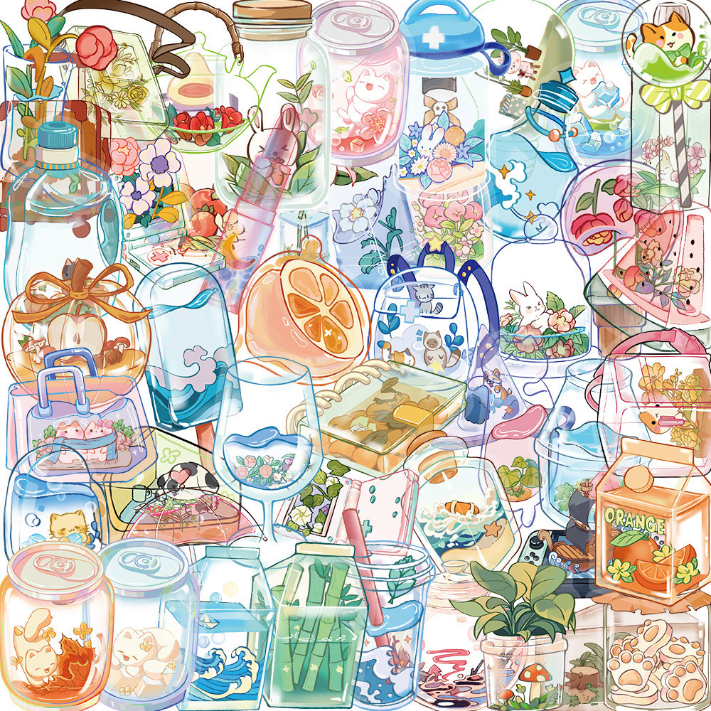 

10/30/50pcs Cute Transparent Glass Water Cup Drink Stickers Decals Laptop Phone Scrapbook Fridge Decoration Sticker Kids Toys