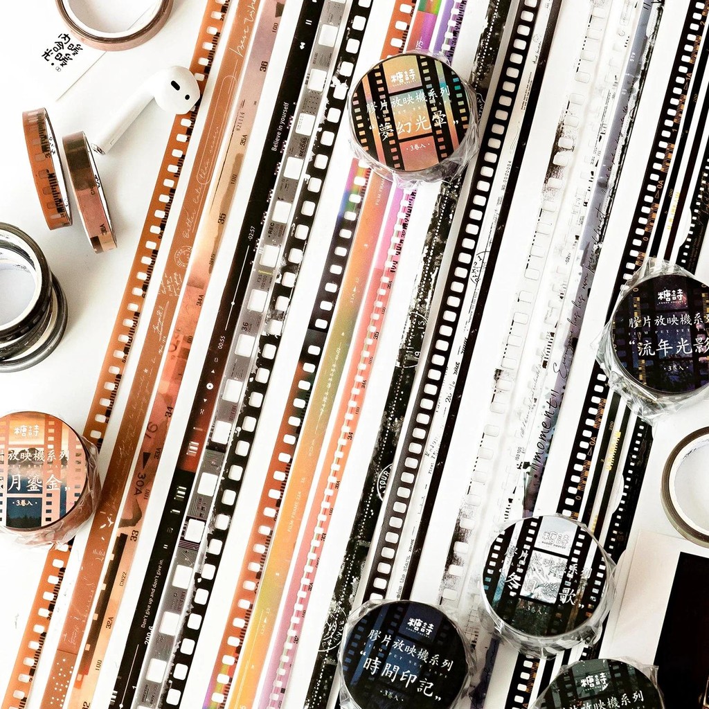 

Journamm 3pcs/pack 7mm*2m Vintage Film PET Tapes DIY Scrapbooking Masking Tape Collage Junk Journal Creative Stationery Tapes