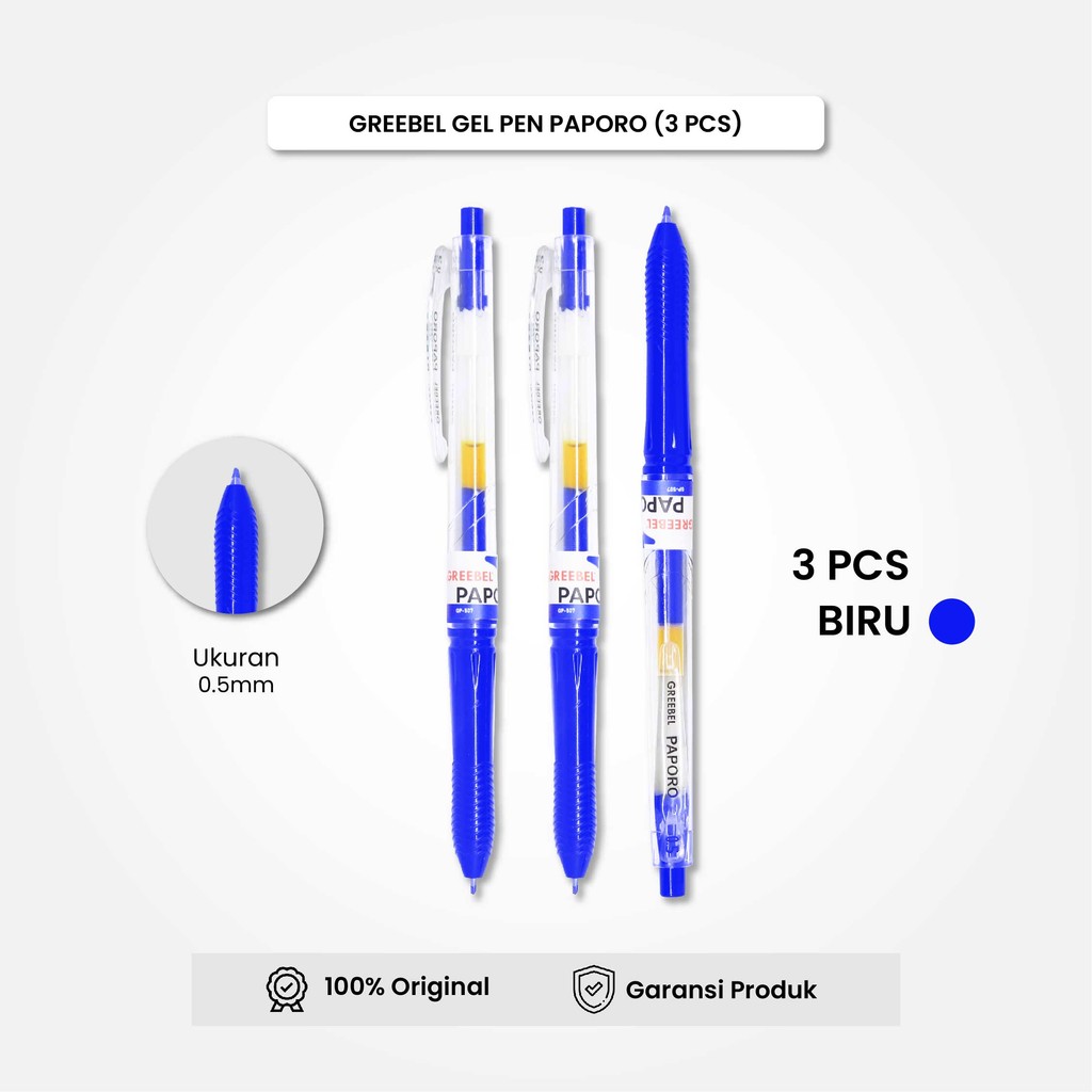 

GREEBEL Gel Pen Pulpen Gel GP-507 Paporo 0.5 Biru (3PCS/SET) / Ballpen Gel Ballpoint Bolpen Bolpoin Pena Gel