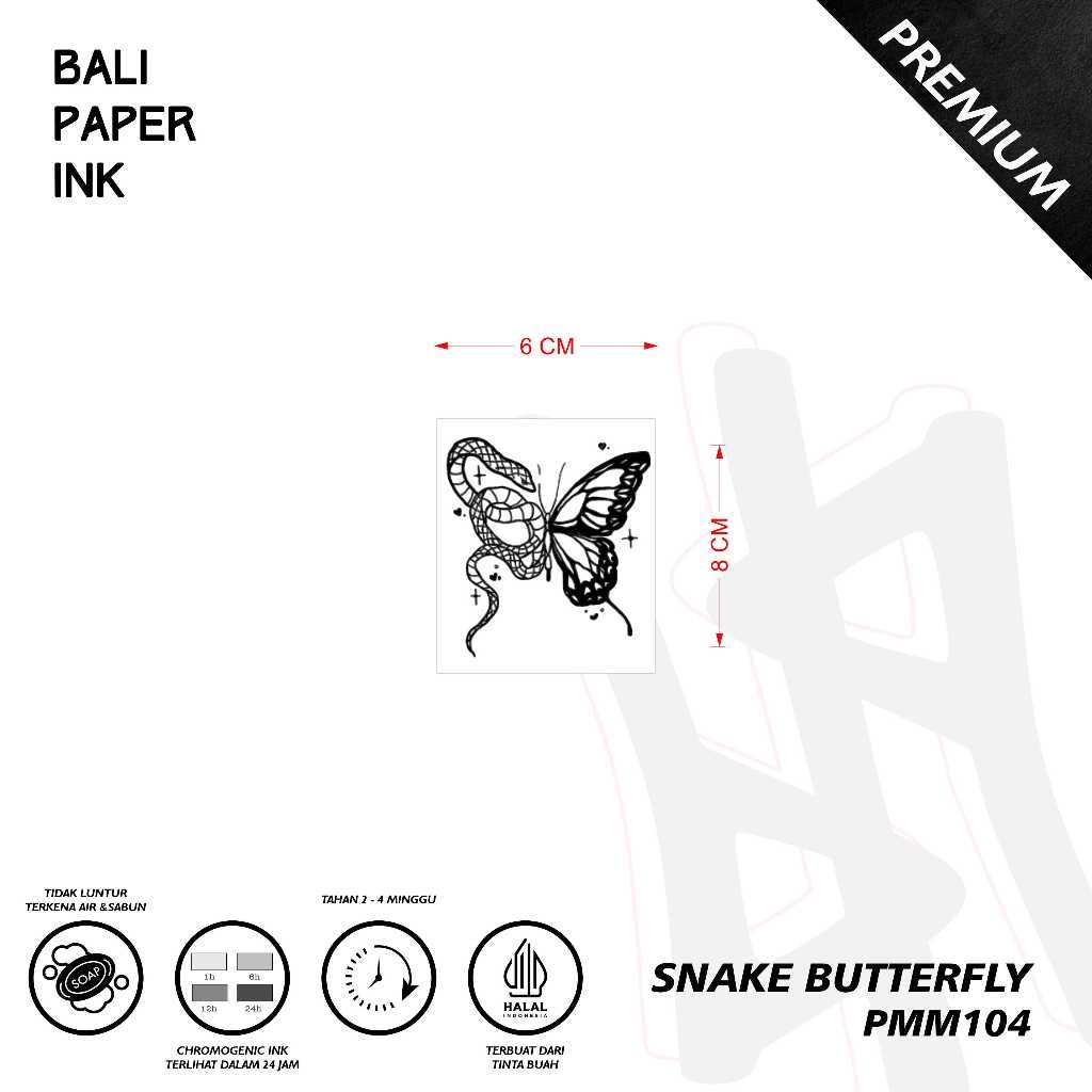 Bali Paper Ink PMM104 Snake Butterfly Fruit Ink Tatto Temporary Premium Tato Temporer